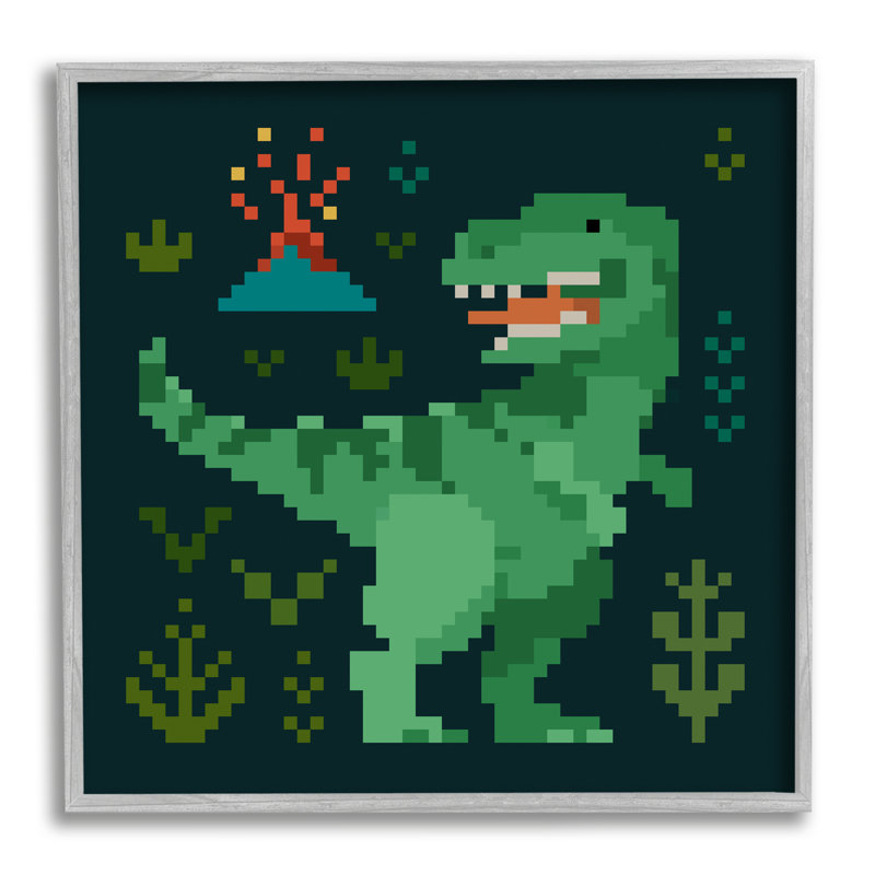 Pixel style dinosaure sur bois, Estampe numérique Farmhouse, H 12 po x l 12 po x P 1,5 po
