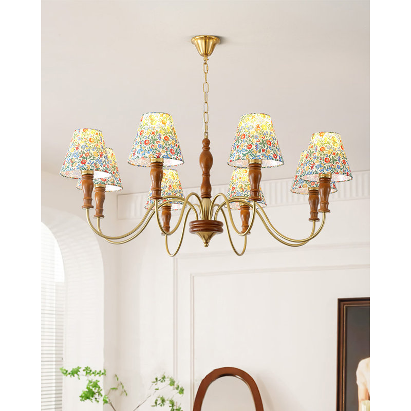 Pied de lampe en bois de frêne rétro style français avec abat-jour en tissu