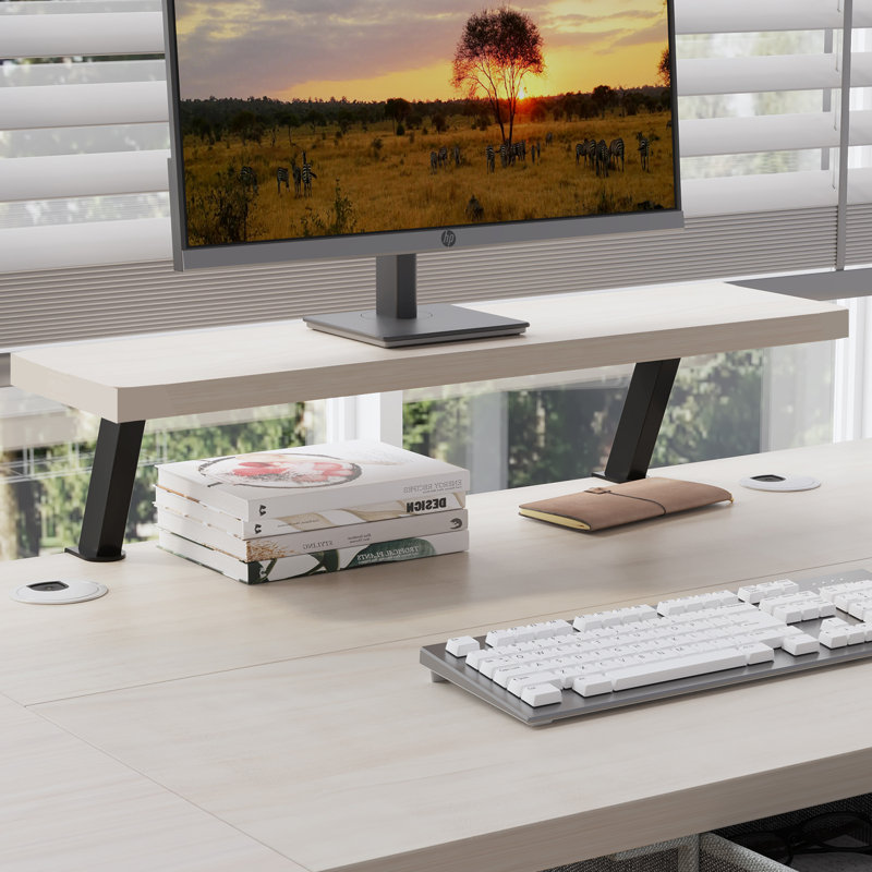 Lasherrie Height Adjustable Standing Desk With A Layer, Oak/White, 49" H x 55" W x 30" D
