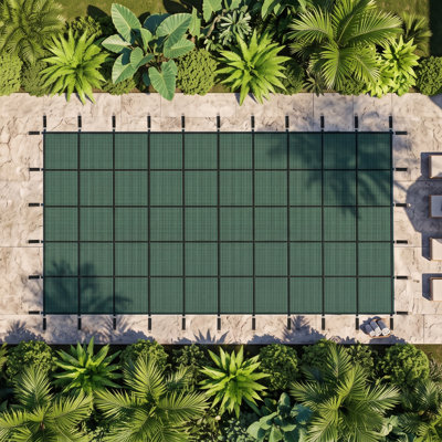 25x45FT Inground Pool Safety Cover, High Strength Mesh, Winter Protection, Secure Anchoring System, Green