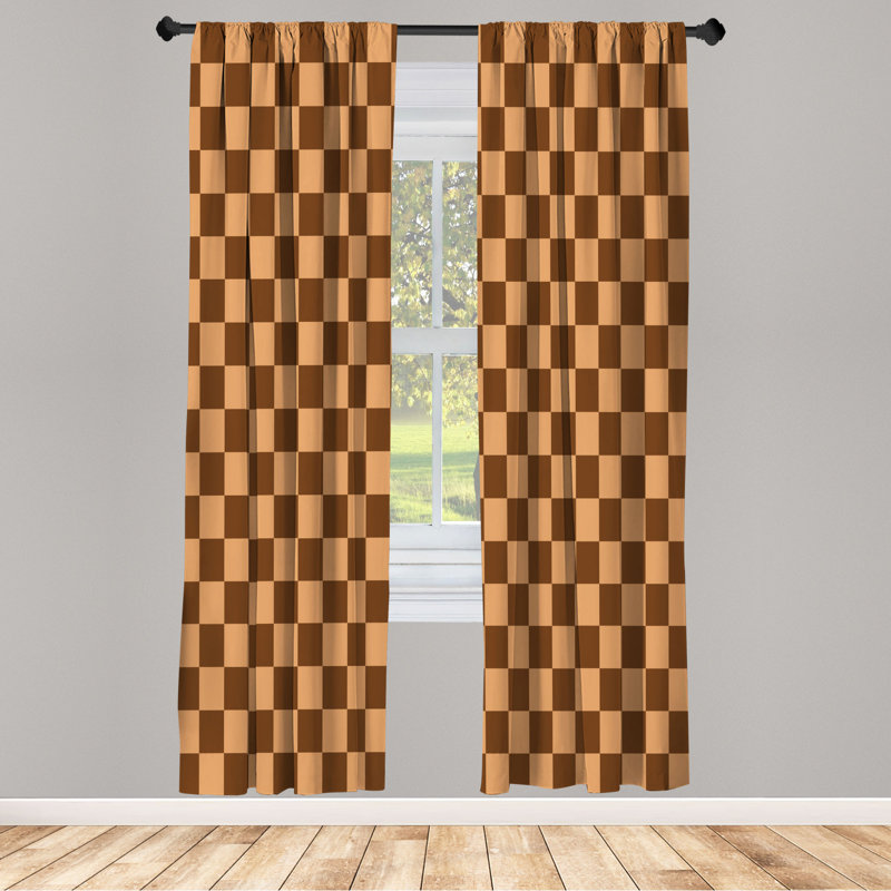 Microfiber Floral Semi-Sheer Rod Pocket Curtain Panels, 28" W x 84" L, Mustard/Brown