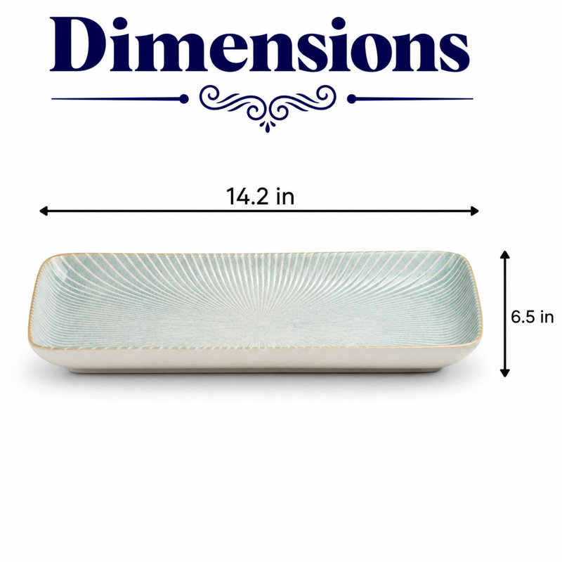 Porcelain Rectangle Plate, Aqua, 14,2 po x 6,5 po x 1,2 po