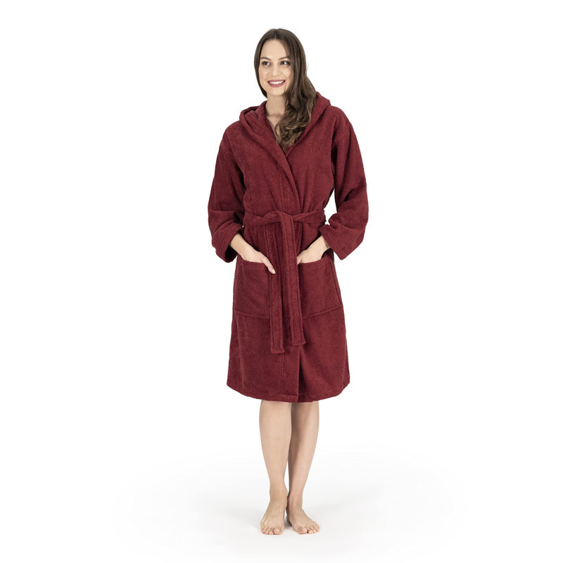 Hooded  Turkish Cotton Unisex Bath Robe Collection, XS, Red