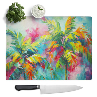Palm Tree Abstract No.3  Glass Chopping Board