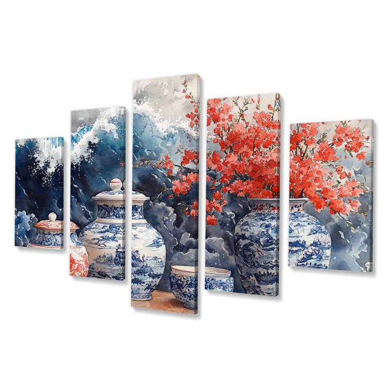 Ensemble de salon de poterie chinoiserie dans des tons bleus et blancs II - Boho Pottery