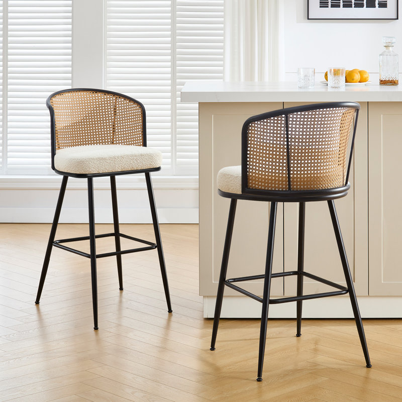 Cane Back Upholstered Counter & Bar Stool, Black, Bar Stool (29" Seat Height), 2