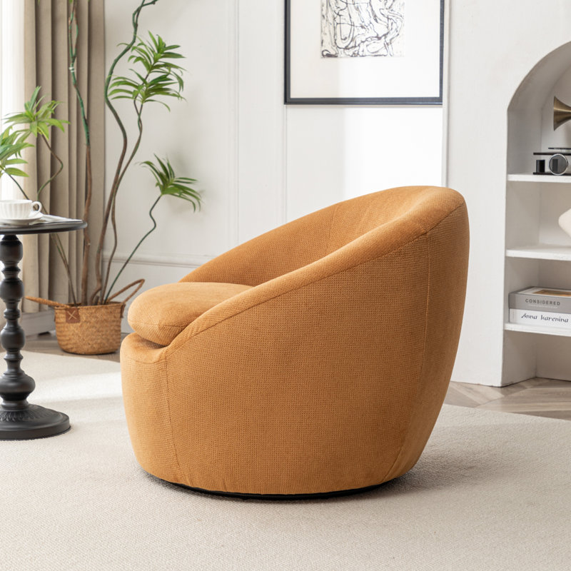Modern Barrel Chair 360° Swivel Chair Sofa Chair Upholstered Chair Reading Chair Comfy Chair, Orange Polyester