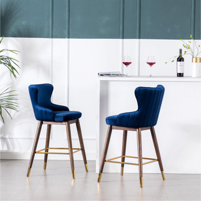 Ensemble de 2 tabourets à oreilles à hauteur de comptoir rembourrés en tissu, bleu
