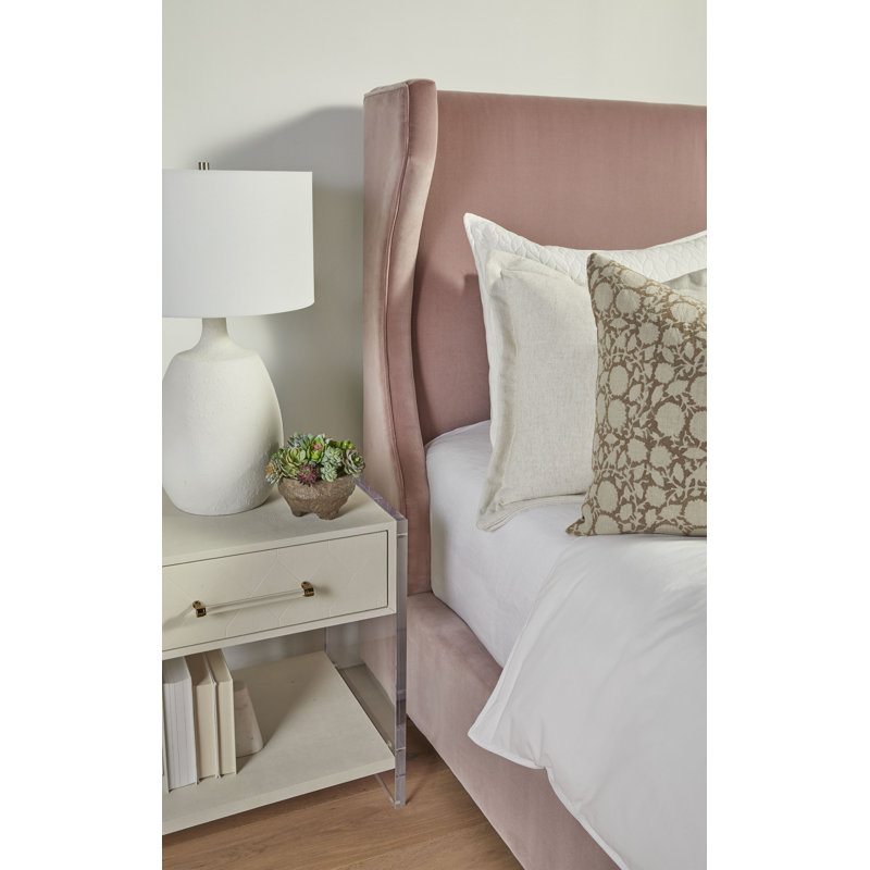 Pearl White Faux Shagreen Resin Nightstand with Clear Acrylic Sides