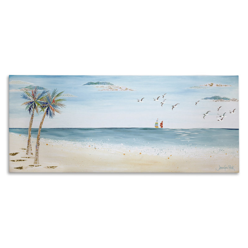 "Seagulls & Palm Beach", art mural par Jennifer Peck, H 13 po x l 30 po