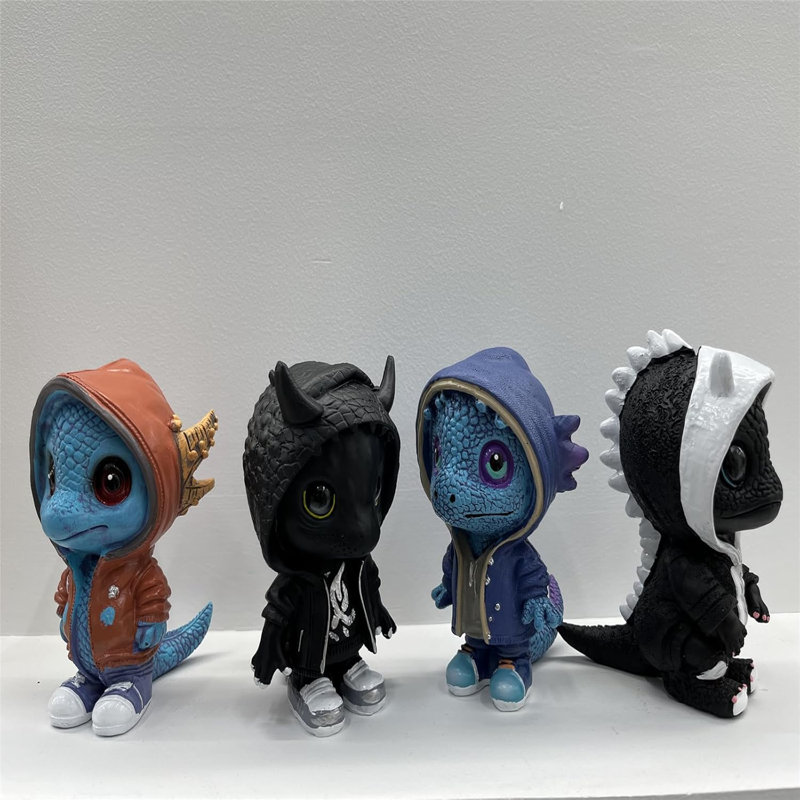 4 pièces de figurines de dessin de dragon mignon
