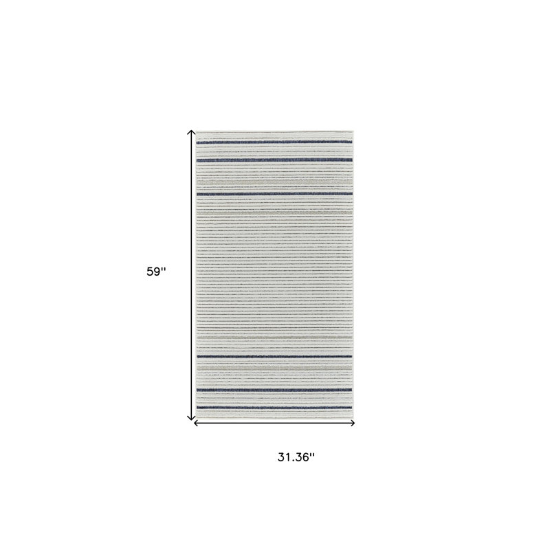Tapis d'extérieur rayé bleu et crème 3 pi x 5 pi