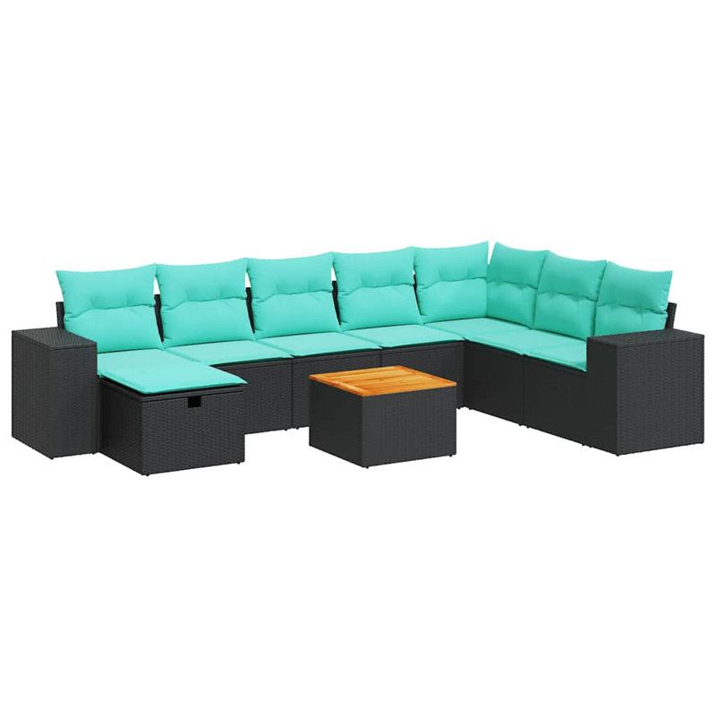  Ensemble de canapé de patio 9 pièces avec coussins en rotin de polyester noir