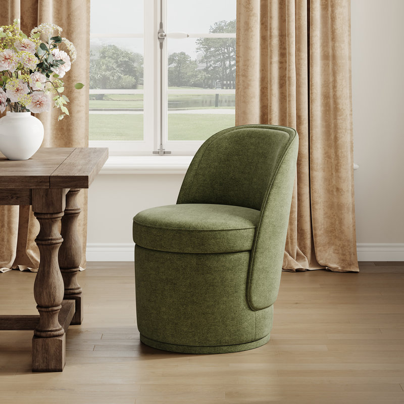 Small Barrel Swivel Upholstered Dining Chair with Storage,No Assembly, Green