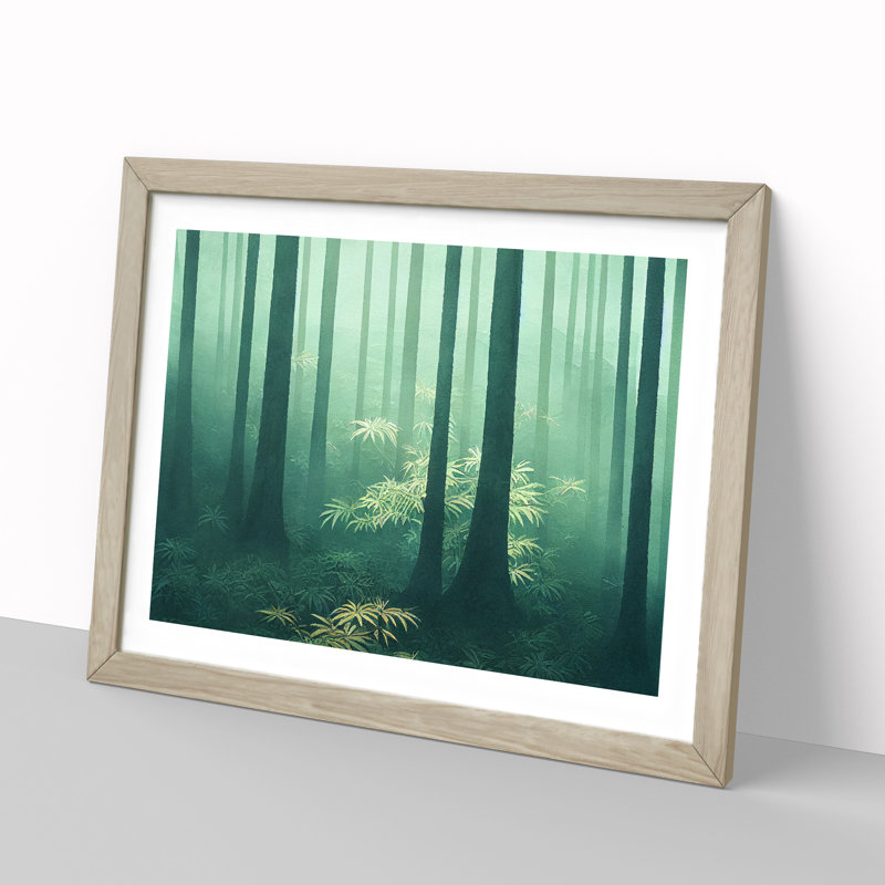 Misty Japanese Forest - Single Picture Frame Print, 46cm H x 64cm W, Oak Framed