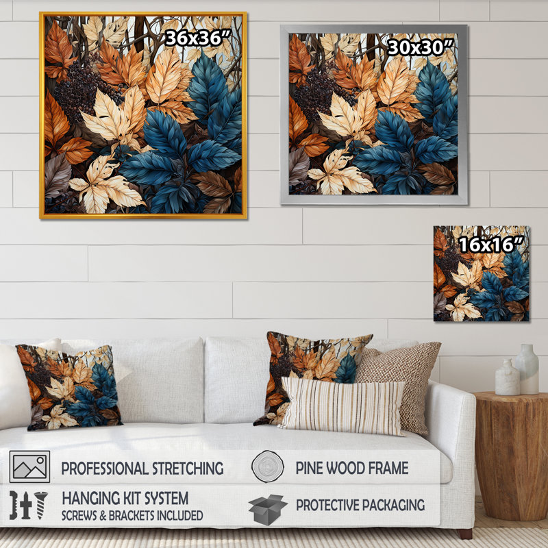 «Leaves Autumn Sunlight Harmony III», reproduction sur toile, Cadre flottant blanc, 24" H x 24" W
