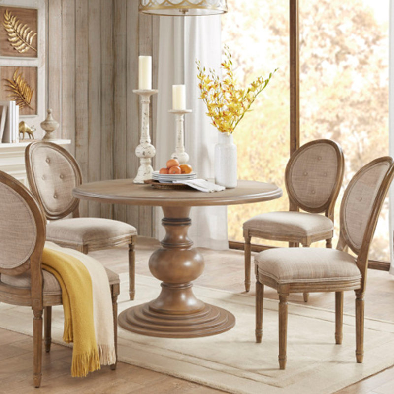 46" Round Reclaimed Walnut Pedestal Dining Table - Rustic Charm for Your Home