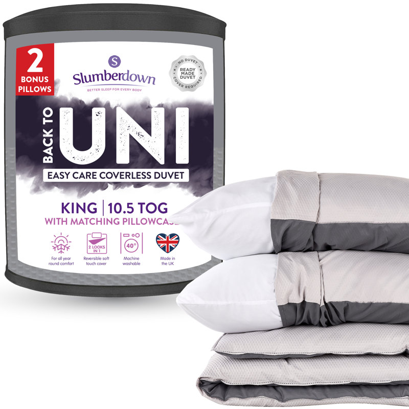 Back to Uni Embossed Waffle 10.5 Tog Duvet, 2 Medium Pillows, King