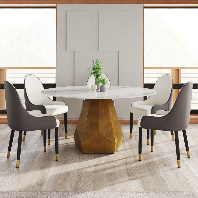 Ensemble de table de salle à manger 7 pièces, table de salle à manger ronde avec base en métal, 6 chaises pour l'intérieur