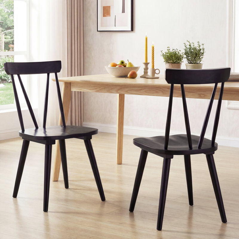 Yatts 17" Wide Scandinavian Mid-Century Modern Minimalist Solid Wood Spindle Back Dining Chairs, Black