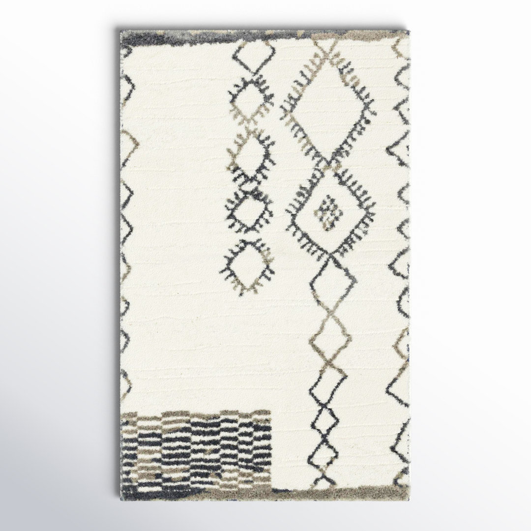 Kaylee Sahara Boho Stain/Fade Resistant Non-Slip Machine Washable Gray/Ivory Bath Rug AllModern 