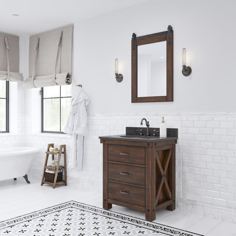 Aberdeen 30" Bath Vanity with Mirror, Rustic Sierra, Carrara White
