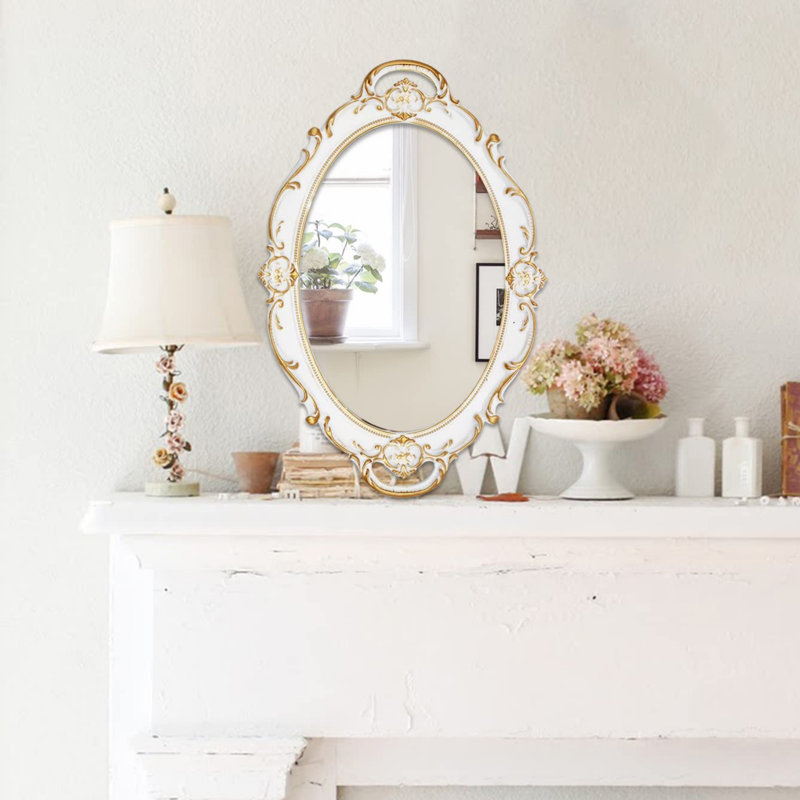 Vintage Oval 14.5'' Decorative Wall Mirror, White