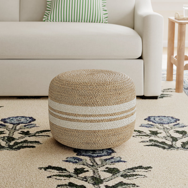 Edyth Bennison Upholstered Ottoman, White Jute