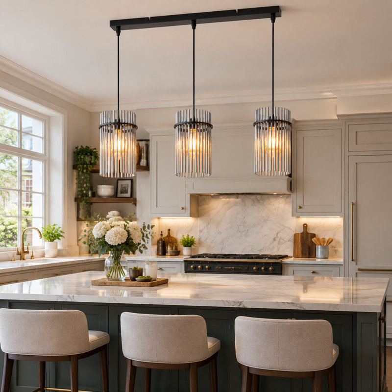 3 - Light Glass Cylinder Pendant, Black