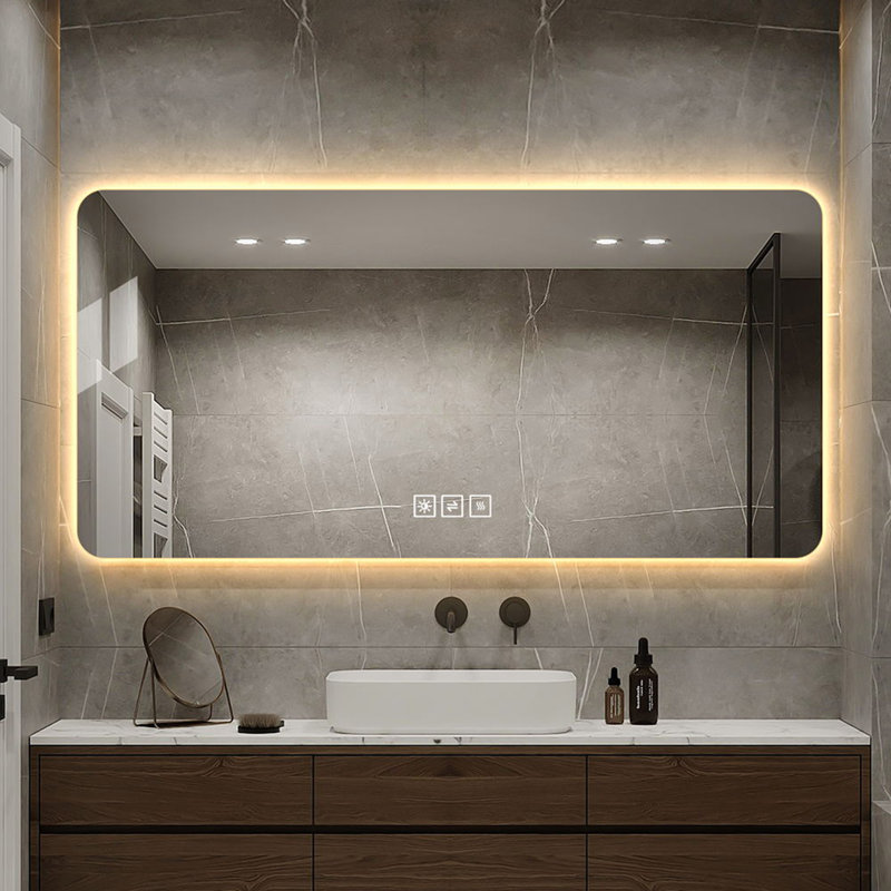 Miroir de salle de bain à DEL, résistant à la corrosion et rétroéclairé avec fonction de désembuage à une touche