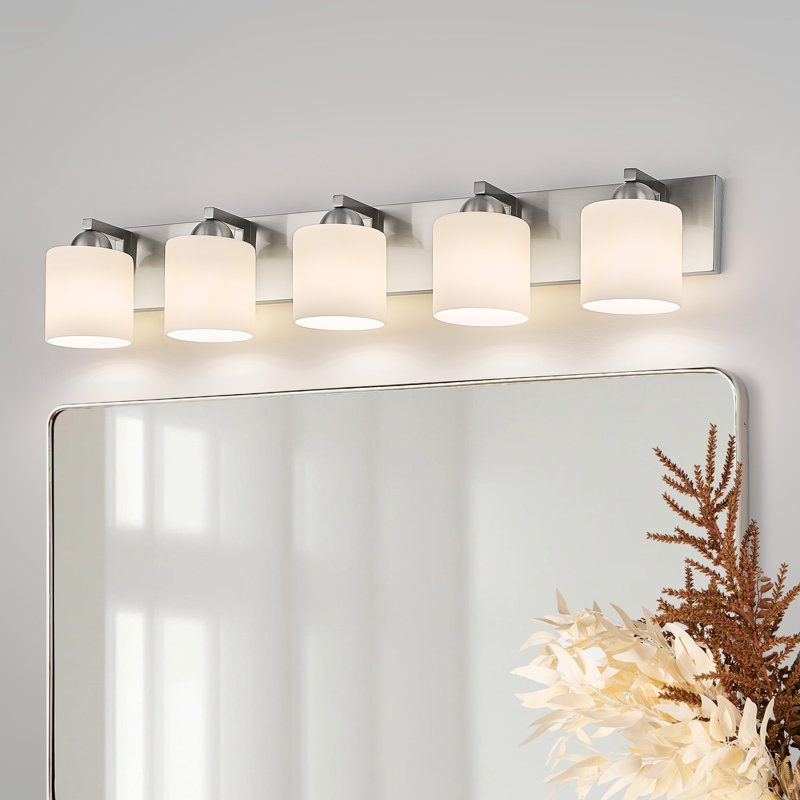 Luminaire de meuble-lavabo de salle de bain avec abat-jour en verre opale, Nickel brossé, 5, Verre opale