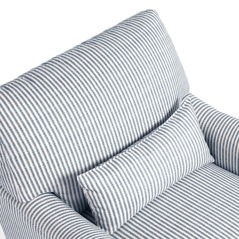 Fauteuil rembourré, Lin bleu à fines rayures