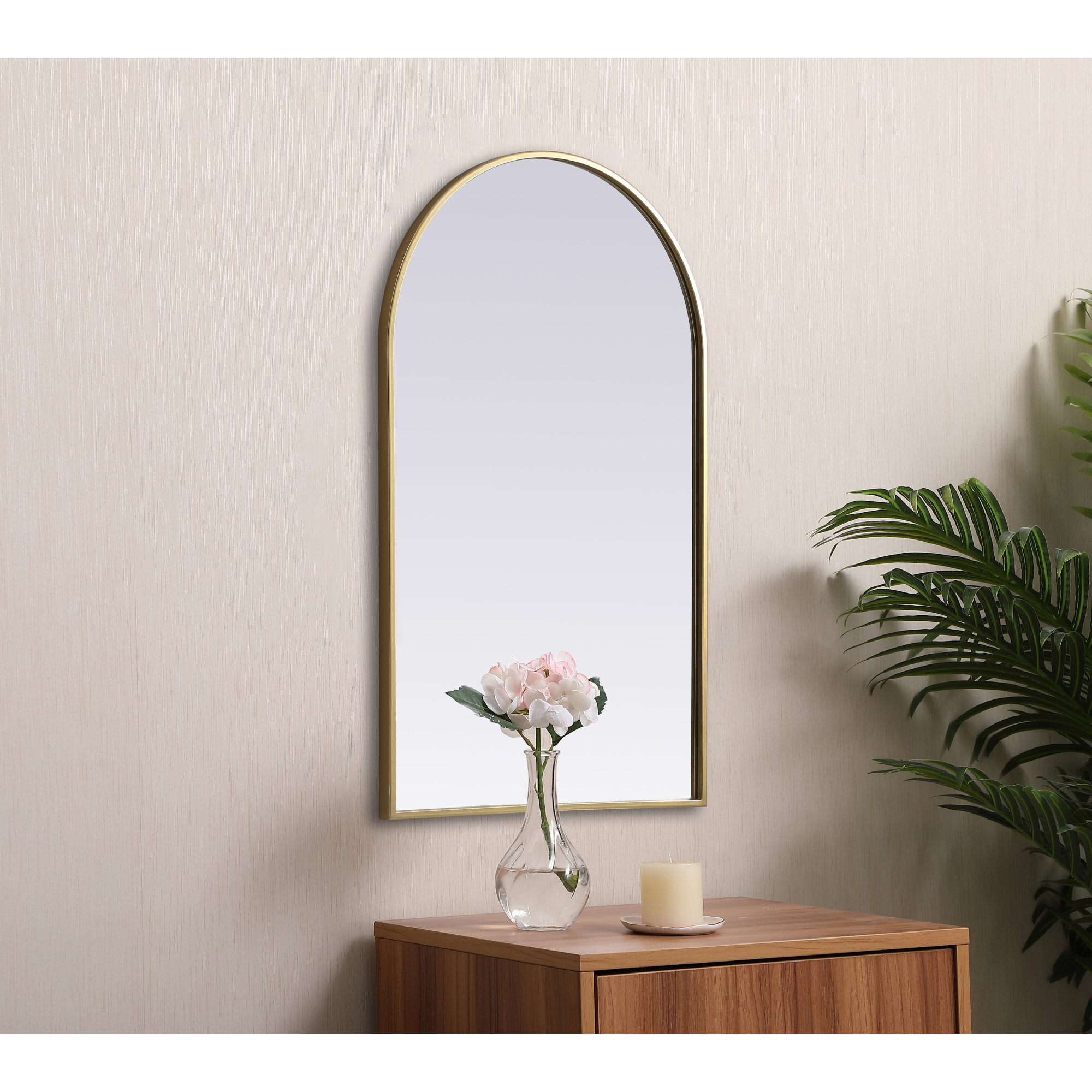 Sabine Metal Arch Wall Mirror, Brass, 36" x 22"