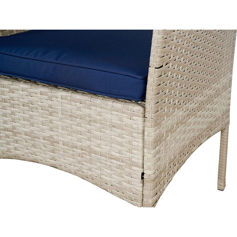 Ensemble de conversation avec coussins 3 pièces Jasone, Bleu foncé, Beige