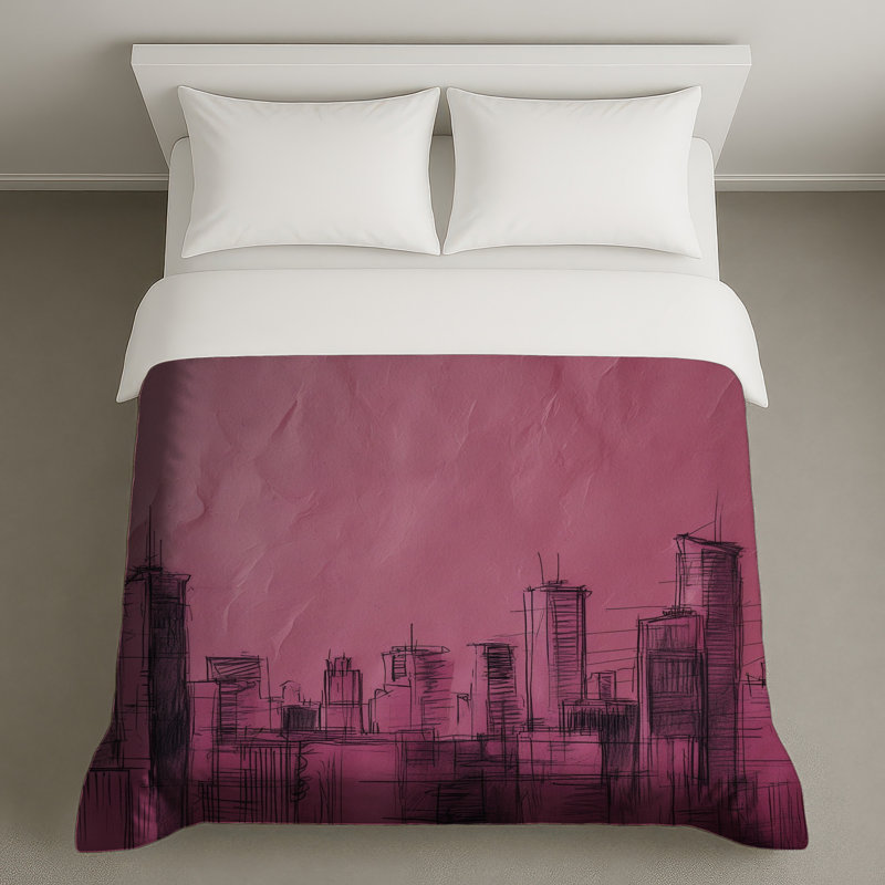 Pink City Skyline Duvet Covers, King