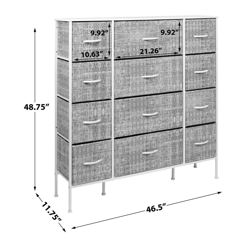 Gray and White 12-Drawer Steel Frame Dresser with Wood Top
