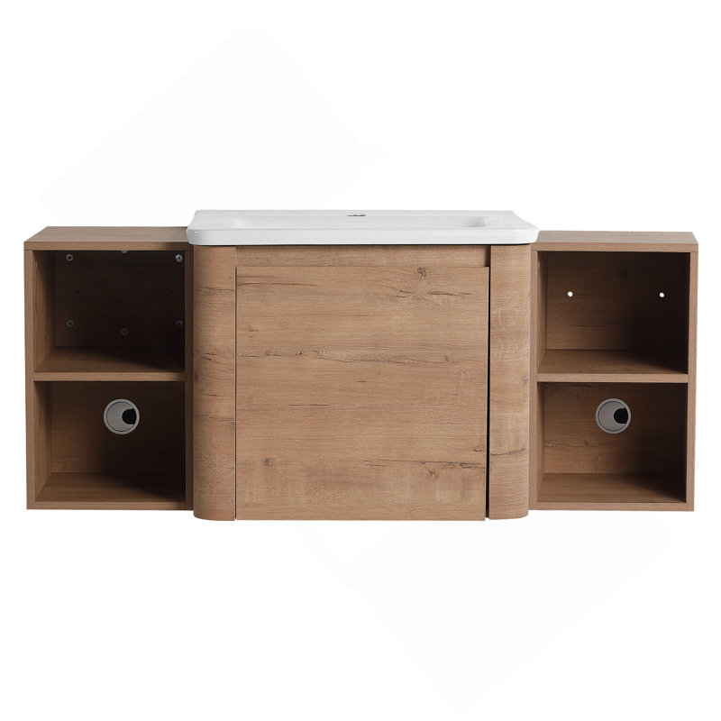 Meuble-lavabo mural 48 po avec lavabo en céramique blanche et tablettes de rangement et 1 porte à fermeture en douceur, emballage KD, contreplaqué