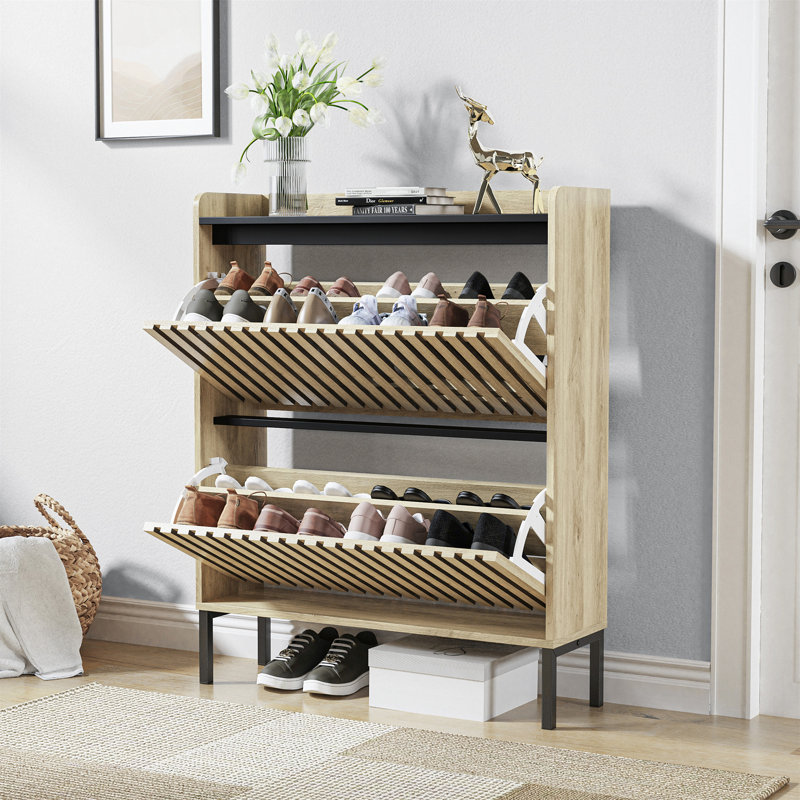 Cannelé, armoire à chaussures à 2 tiroirs, étagère à chaussures à plusieurs couches, minimaliste moderne, armoire de rangement, pour vestibule
