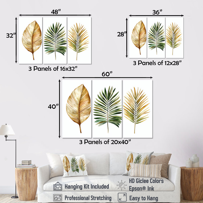 - Ensemble de reproduction d'art mural plantes, H 28 po x l 36 po x P 1 po, Toile tendue