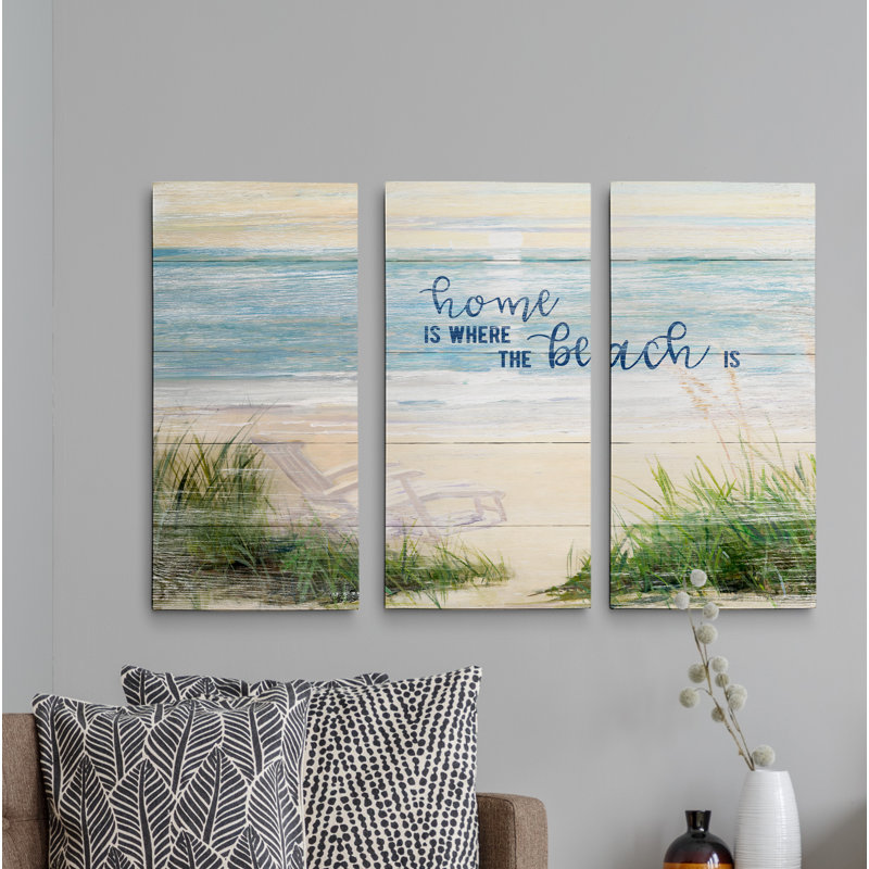 "Home is where the Beach is-3", ensemble de 3 reproductions d’art sur toile tendue, H 40 po x l 60 po x P 1,5 po