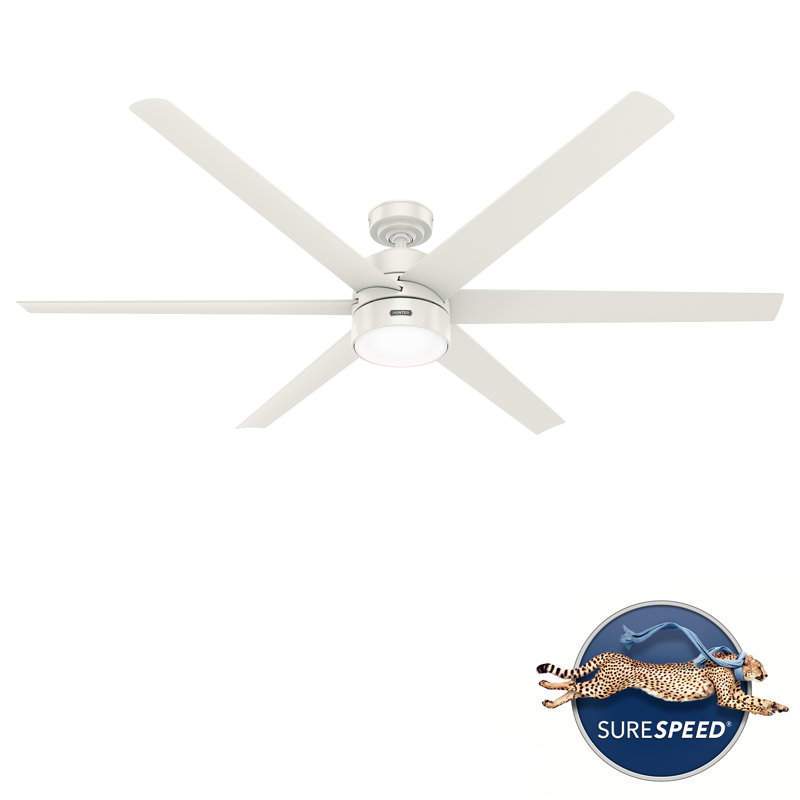 72" Solaria 6 - Blade Outdoor Standard Ceiling Fan with Wall Control and Light Kit Included, Fresh White