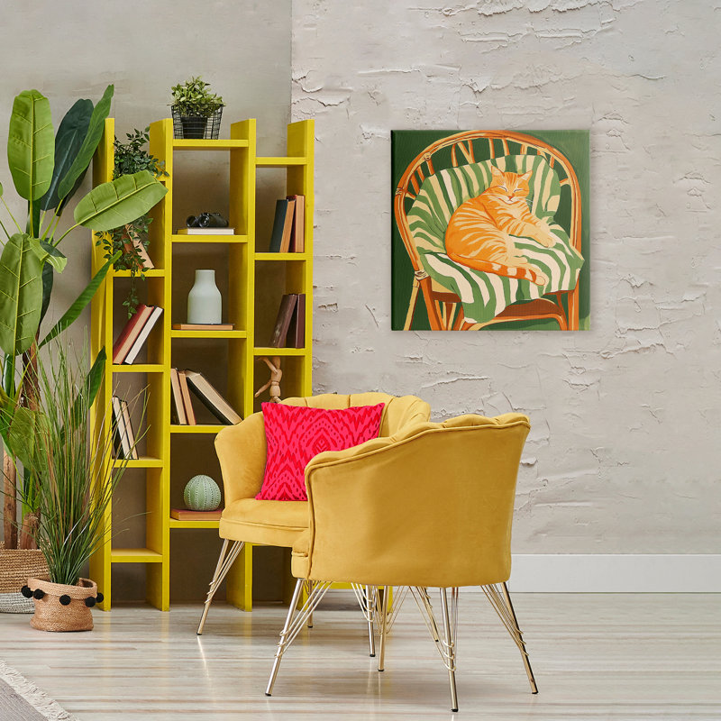 Chaise chat en rotin, toile par Walker Noble, H 30 po x l 30 po