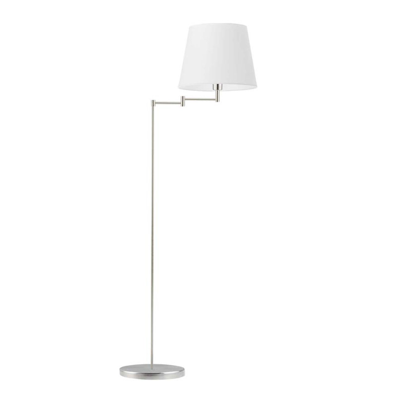 Askegard 165cm Swing Arm Floor Lamp, White, Brushed Steel