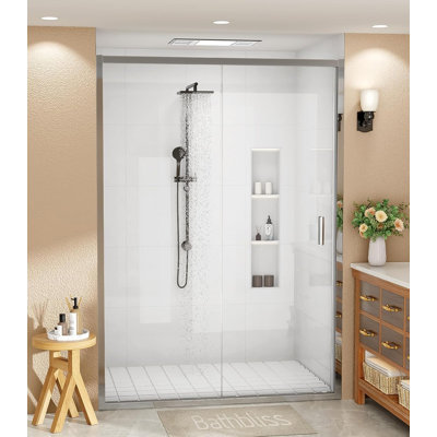 60"W X 76" H Single Sliding Framed Shower Door With 1/4"(6mm) Clear Tempered Glass