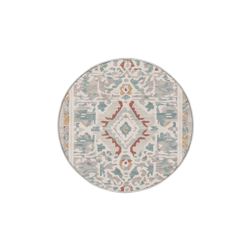 Tapis beige soyeux et moelleux, Rond 3 pi