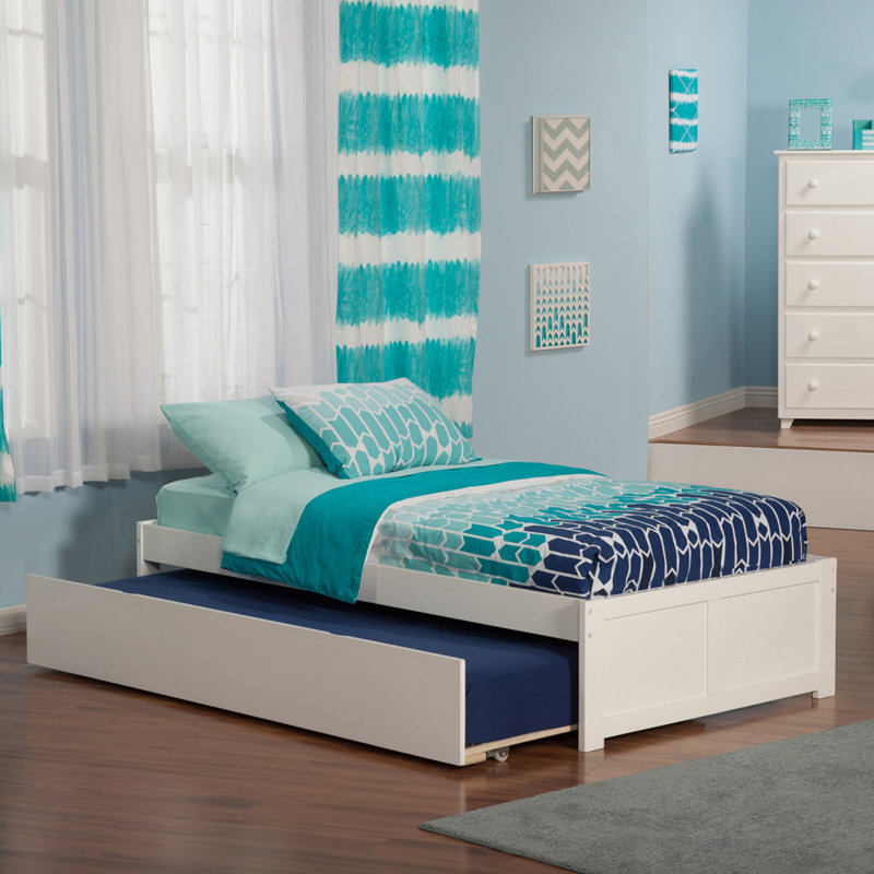 Concorde Solid Wood Platform Bed with Footboard and Trundle, Twin, White