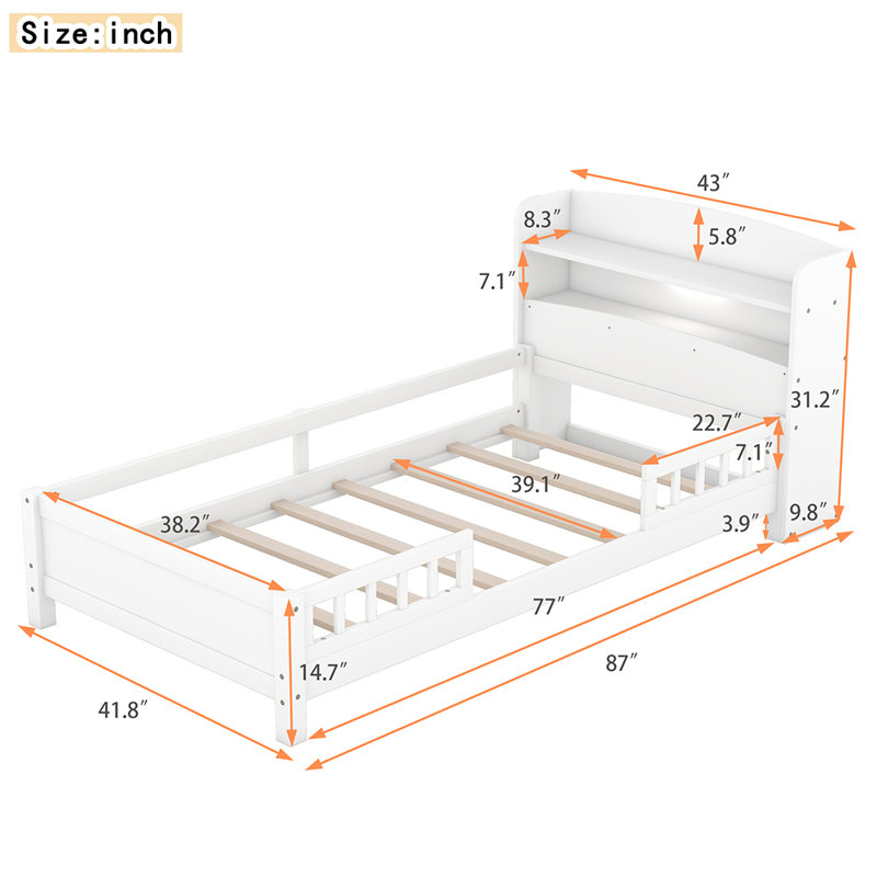 Zacek Kids Platform, White, Twin
