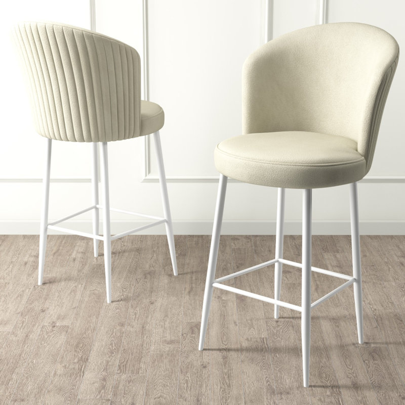 Pearlene Upholstered Velvet Bar Stool, Cream, 6, White