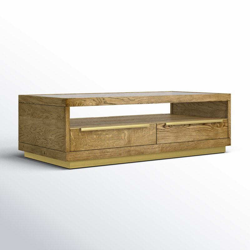 Fallbook Glass Top Coffee Table with Drawers