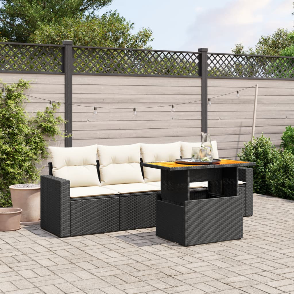 Vidaxl 5-Tlg. Garten-Sofagarnitur Mit Kissen Schwarz Poly Rattan